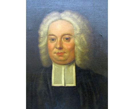 18th century school half length portrait of a clerical style gentleman holding a prayer book, in white wig, oil on canvas, wi