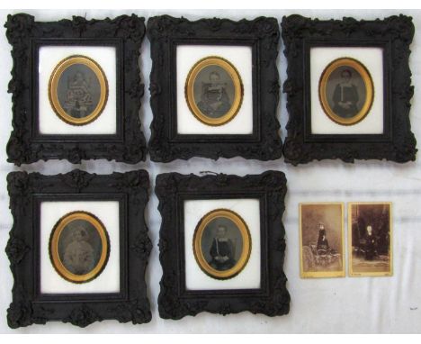 a set of five 19th century portrait photographs of a mother and four children, all of oval form, 7.5cm approx max, in moulded