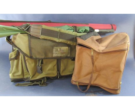 Comprehensive set of fly fishing equipment comprising- The Gordon three piece 9'6" no 7 fly rod (SA/G96) by Sharp's of Aberde