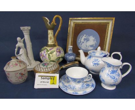 A collection of decorative ceramics including Whittard of Chelsea blue and white printed teawares including three graduated t