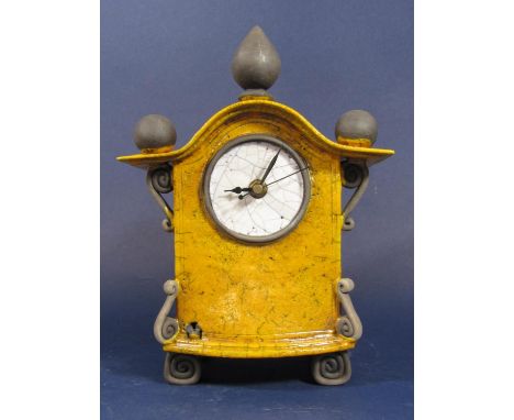 Raku pottery mantle clock by Stone Splitter, 27cm high 