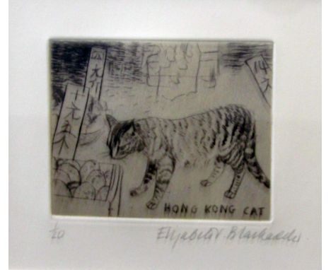 Elizabeth Blackadder RA (British B.1931) - Hong Kong Cat, signed black and white limited edition etching, 13 x 15cm visible s