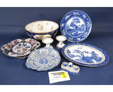 A collection of 19th century and later mainly blue and white printed wares including pair of Royal Doulton Booths Real Old Wi
