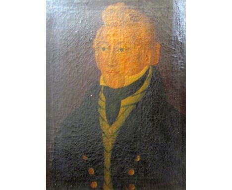 Early 19th century school - Bust length portrait of a fair haired gentleman in naval style jacket with blue cravat, in the na