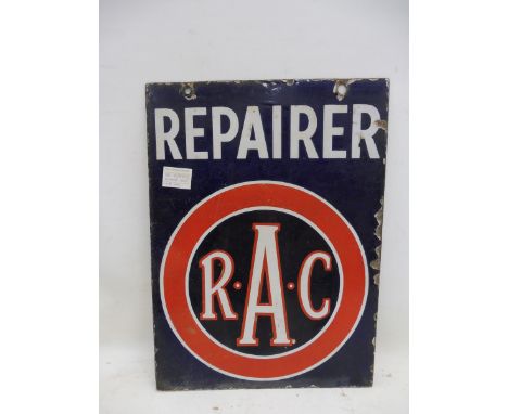 An early RAC Repairer double sided rectangular enamel sign, circa 1920s, 16 x 22".