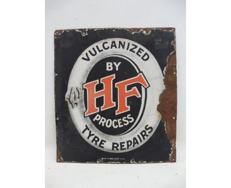 A Harvey Frost Vulcanised Tyre Repairs rectangular enamel sign by Patent Enamel, 18 x 20". 