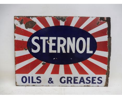 A Sternol Oils and Greases rectangular double sided enamel sign, lacking hanging flange, 24 1/4 x 80". 