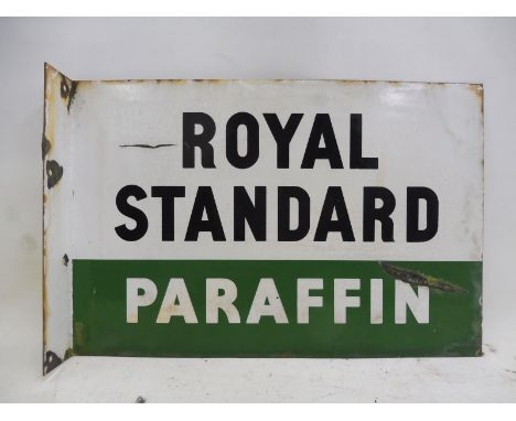 A Royal Standard Paraffin double sided rectangular enamel sign with hanging flange, 18 x 12". 