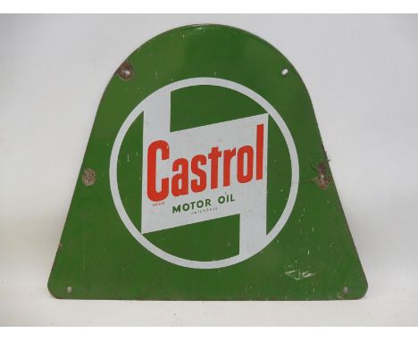 A Castrol Motor Oil enamel oil bottle crate end, 17 x 14 1/4".