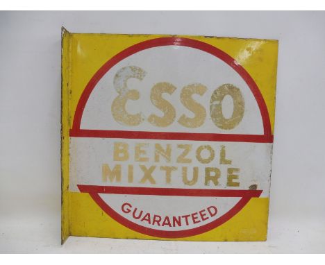 An Esso Benzol Mixture Guaranteed double sided enamel sign with hanging flange by Franco, 22 x 22".
