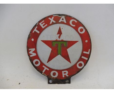 A Texaco Motor Oil double sided enamel pump tag, 5 x 5 1/2". 