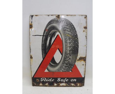 An Avon Tyres pictorial partial enamel sign, trimmed to lower edge, 20 x 26 1/2".
