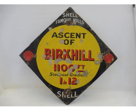 A rare Shell 'Famous Hills' lozenge shaped enamel sign - Ascent of Birkhill 1100ft steepest gradient 1 in 12, 42 x 41 1/2".