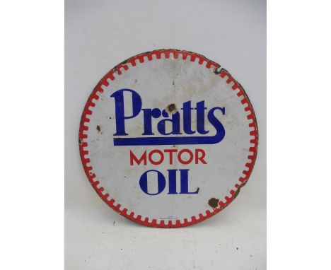 A Pratts Motor Oil circular double sided enamel sign, 21" diameter.