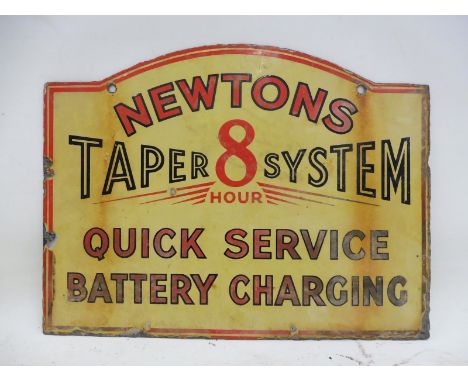 A rare Newtons Taper System Quick Service Battery Charging double sided enamel sign, 16 x 12".