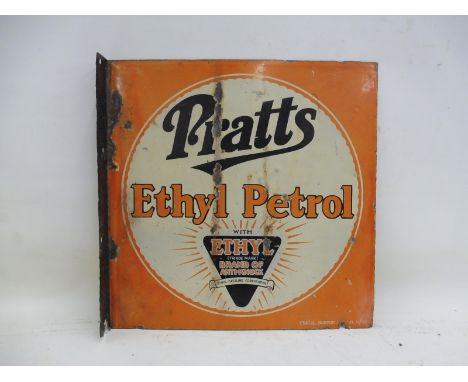 A Pratts Ethyl Petrol double sided enamel sign with hanging flange by Stocal, 16 x 16". 