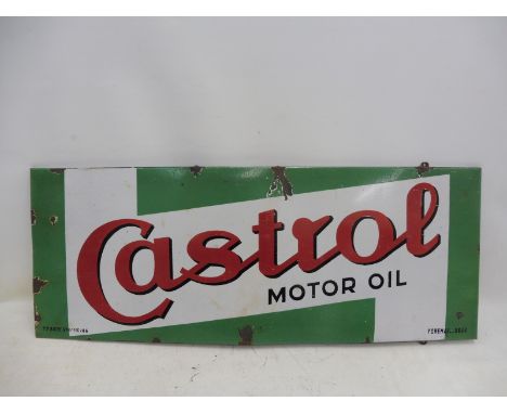 A Belgian Castrol Motor Oil rectangular enamel sign, 48 1/2 x 18 3/4".