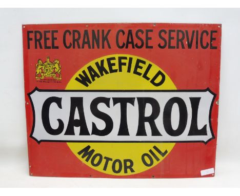 A Wakefield Castrol Motor Oil 'Free Crankcase Service' rectangular enamel sign by Stocal, in very good condition, 30 x 24". 