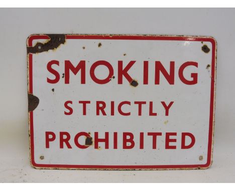 A 'Smoking Strictly Prohibited' rectangular enamel sign, 16 1/2 x 12". 
