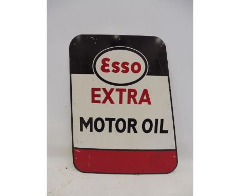 An Esso Extra Motor Oil tin advertising sign shaped as an end panel, 19 1/4 x 23 3/4". 