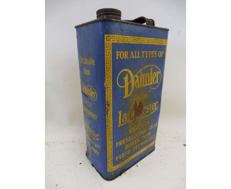A Daimler and Lanchester Engine Oil rectangular gallon can.