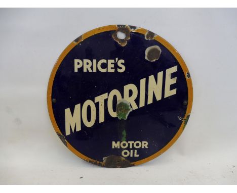 A Price's Motorine Motor Oil circular enamel sign, 14" diameter.