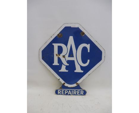 An RAC lozenge shaped double sided enamel sign with 'Repairer' double sided enamel attachment, 22 x 24 1/2" overall.