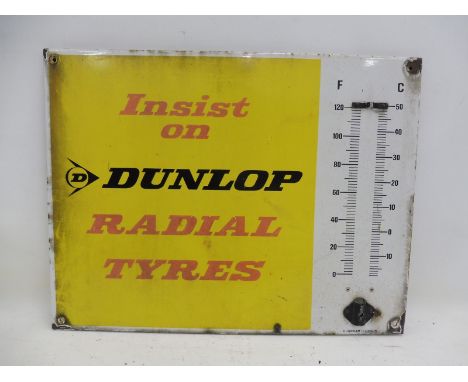 A Dunlop Radial Tyres enamel thermometer by Burnham of London, lacking tube, 26 1/4 x 20". 