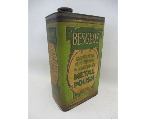 A Besglos Super Engine and Motor metal polish gallon can.