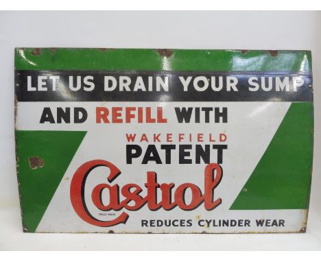 A Wakefield Castrol 'Let us drain your sump' rectangular enamel sign, 47 1/2 x 30 1/2". 