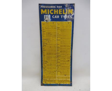 A Michelin Car Tyres tin pressure chart, 11 3/4 x 29 1/2".