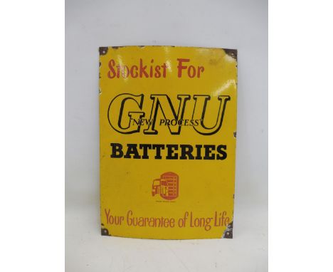 A GNU Batteries rectangular enamel sign, 15 x 21".