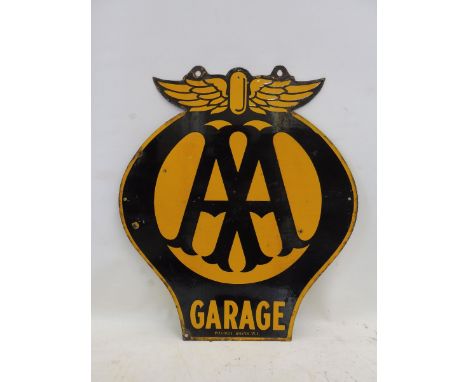 A good AA Garage shaped double sided enamel sign by Franco, 21 3/4 x 25". 