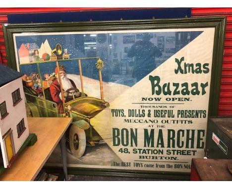 A large and rare pictorial Christmas advertisement depicting an Edwardian motor car.