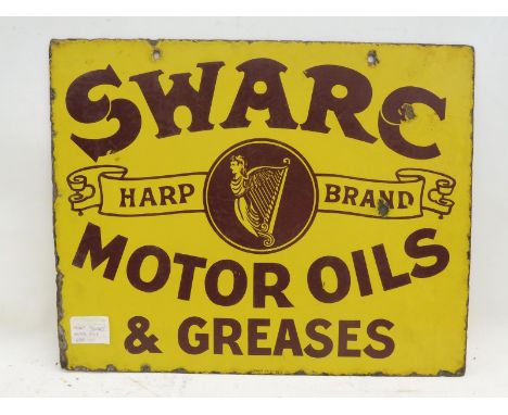 A rare SWARC Motor Oils and Greases rectangular double sided enamel sign by Patent Enamel, 20 x 16".