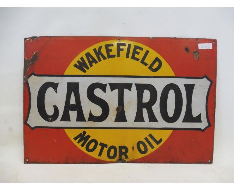 A Wakefield Castrol Motor Oil rectangular enamel sign, 29 1/2 x 19 1/2".