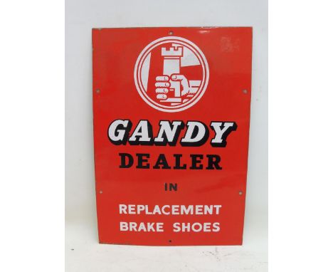 A Gandy Dealer in Replacement Brake Shoes rectangular enamel sign, 15 1/2 x 22 1/2".