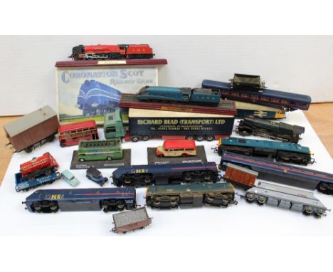 A group of loose predominantly diesel locomotives with majority in GNER or BR liveries, various wagons, tenders and rolling s