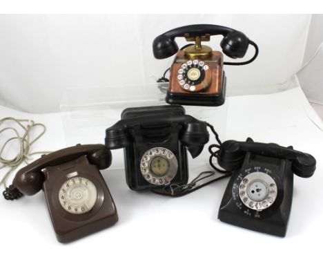 A vintage copper-cased Danish telephone, converted to be used on the modern exchange, a vintage Bakelite telephone (af), a wa