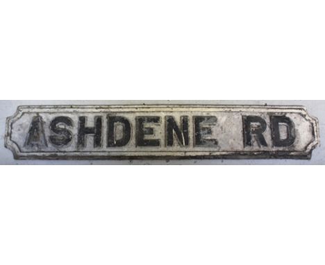 A cast iron vintage street sign 'Ashdene Road', 18 x 114.5cm.