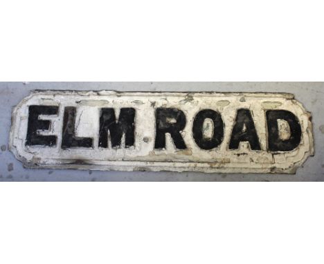 A cast iron vintage street sign 'Elm Road', 18.5 x 68cm.