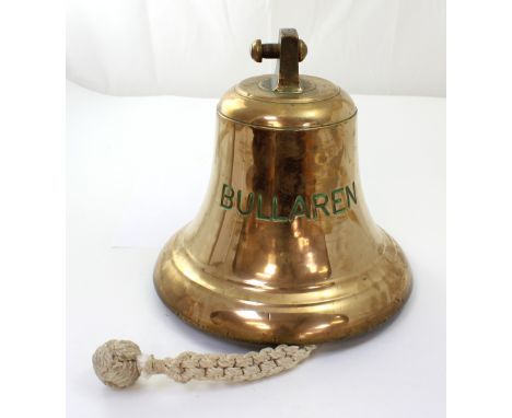 A Swedish cast bronze ship's bell, 'The Bullaren', cargo ship and WWII troop carrier, with clanger and ship's name to the fro