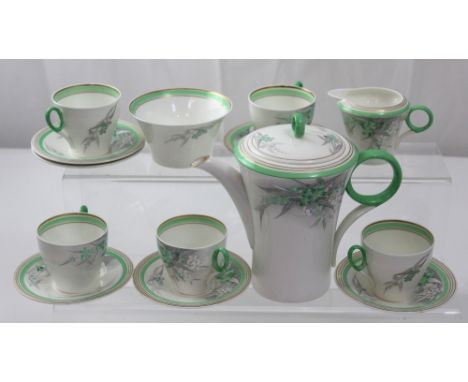 A Shelley 'Spurge' six-setting tea service (one cup missing).
