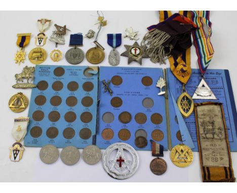 A collection of predominantly Masonic yellow metal and enamel jewels, mainly relating to 'The Hertfordshire Lodge', 'The Roya