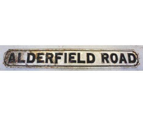 A cast iron vintage street sign 'Alderfield Road', 18 x 124.5cm.