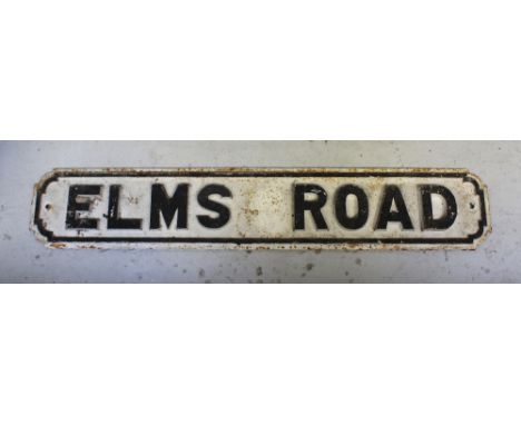 A cast iron vintage street sign 'Elms Road', 18 x 98cm.