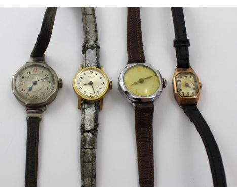 A vintage ladies' rose gold cased wristwatch, and three further mechanical vintage ladies' wristwatches to include a Timex ex