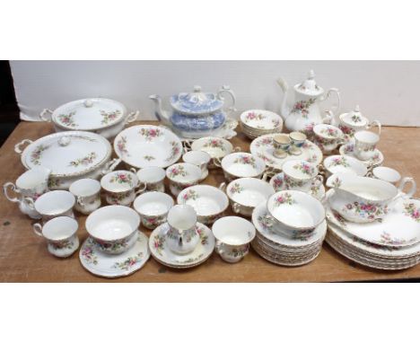 A large quantity of Royal Albert 'Moss Rose' pattern dinner and teaware to include six dinner plates, two vegetable tureens, 