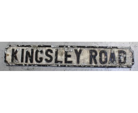 A cast alloy vintage street sign, 'Kingsley Road', 15 x 94cm.