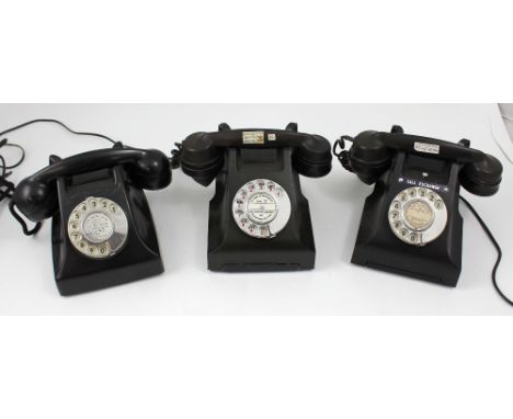 Three vintage GPO Bakelite telephones, converted to use on modern exchange (3).
